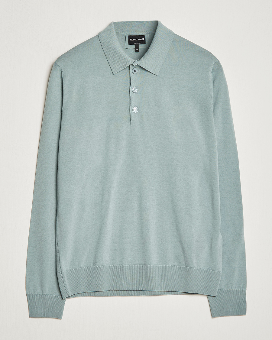 Mies | Puserot | Giorgio Armani | Long Sleeve Knitted Polo Light Grey
