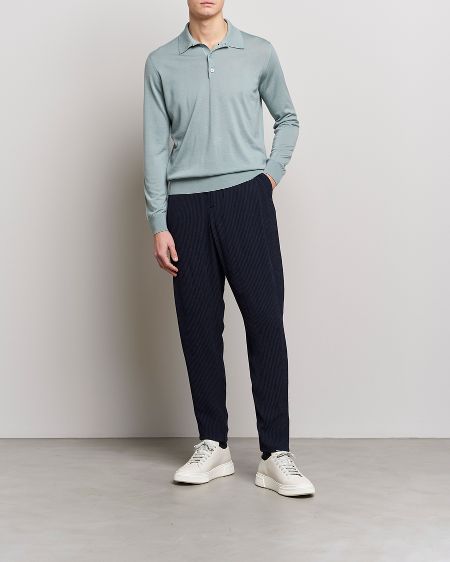Mies | Puserot | Giorgio Armani | Long Sleeve Knitted Polo Light Grey
