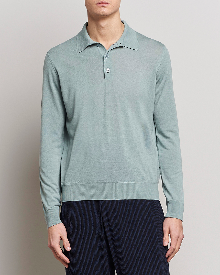 Mies | Kaulukselliset neuleet | Giorgio Armani | Long Sleeve Knitted Polo Light Grey