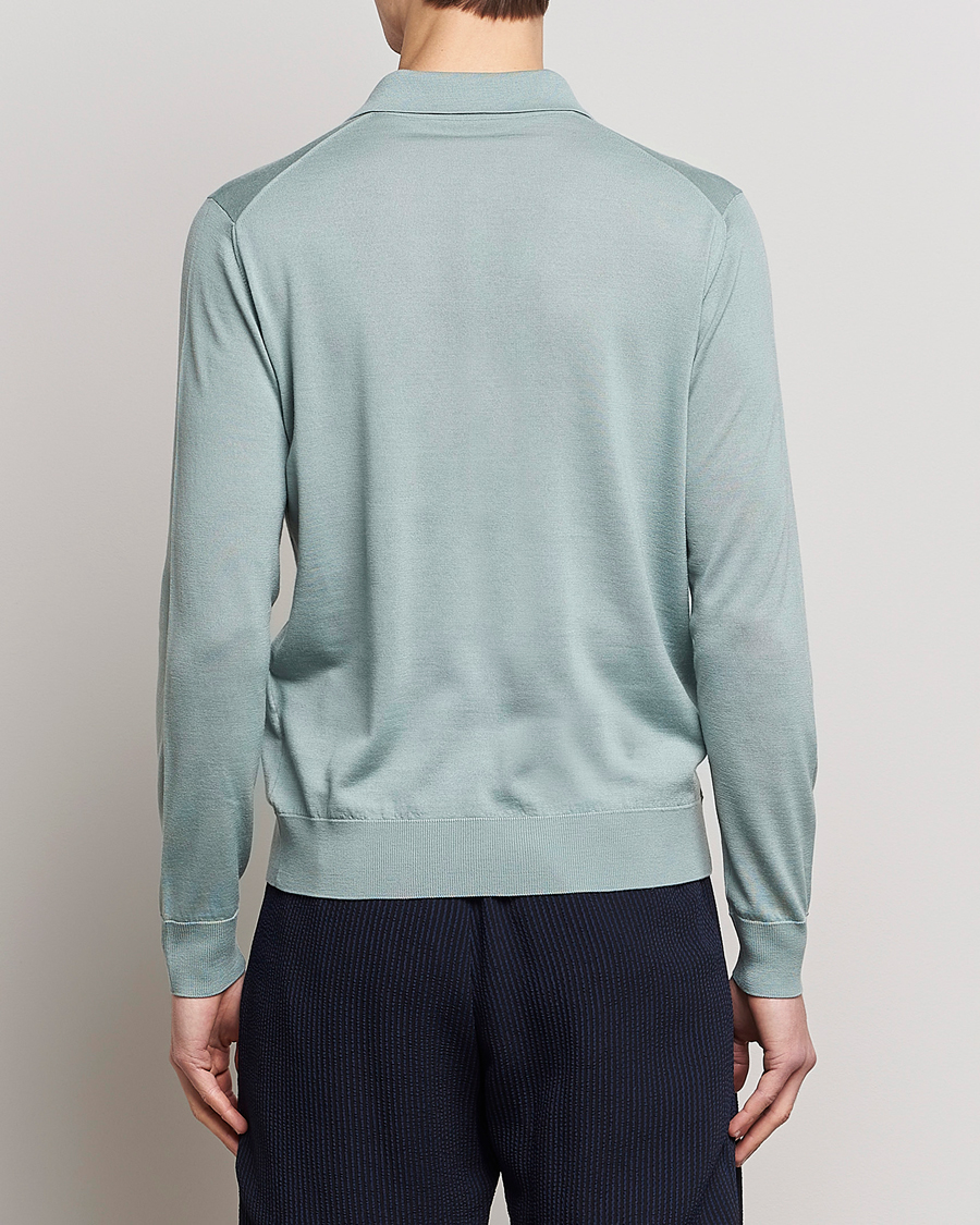 Mies | Puserot | Giorgio Armani | Long Sleeve Knitted Polo Light Grey