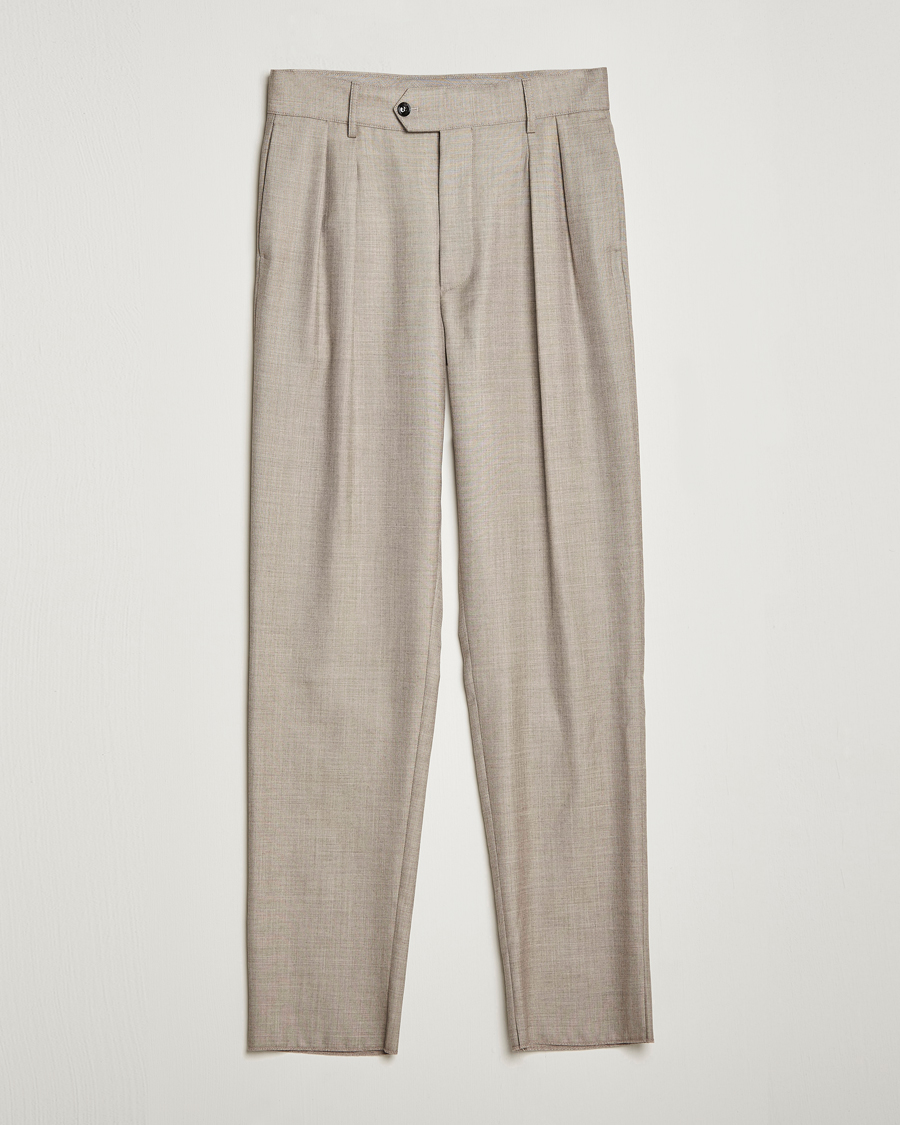 Mies | Housut | Giorgio Armani | Pleated Wool Trousers Light Grey