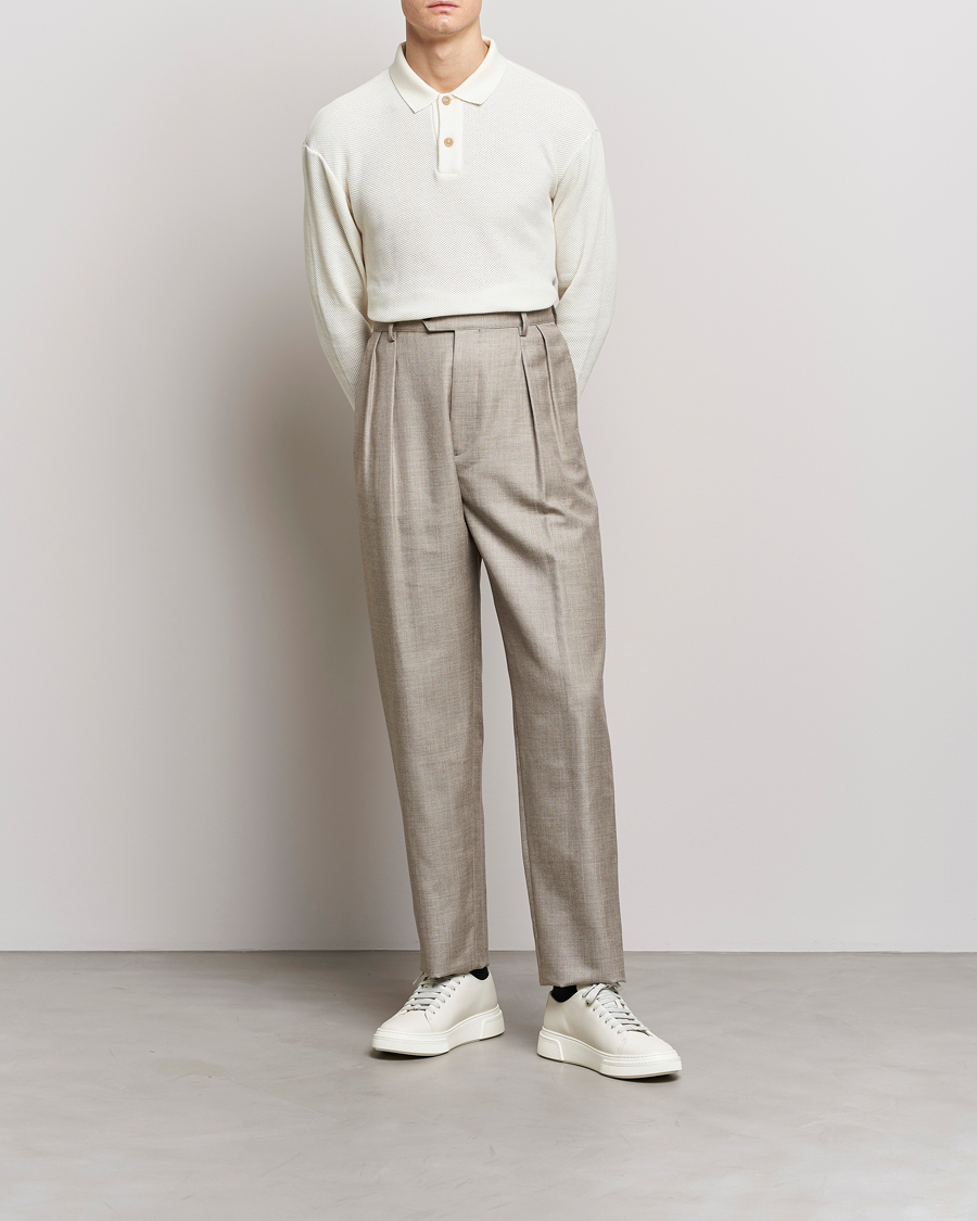 Mies | Housut | Giorgio Armani | Pleated Wool Trousers Light Grey