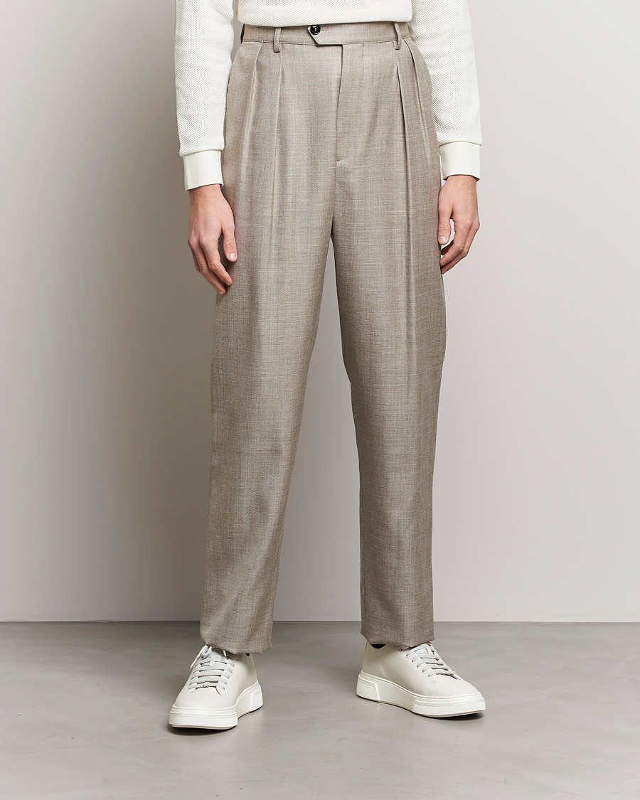 Mies | Housut | Giorgio Armani | Pleated Wool Trousers Light Grey