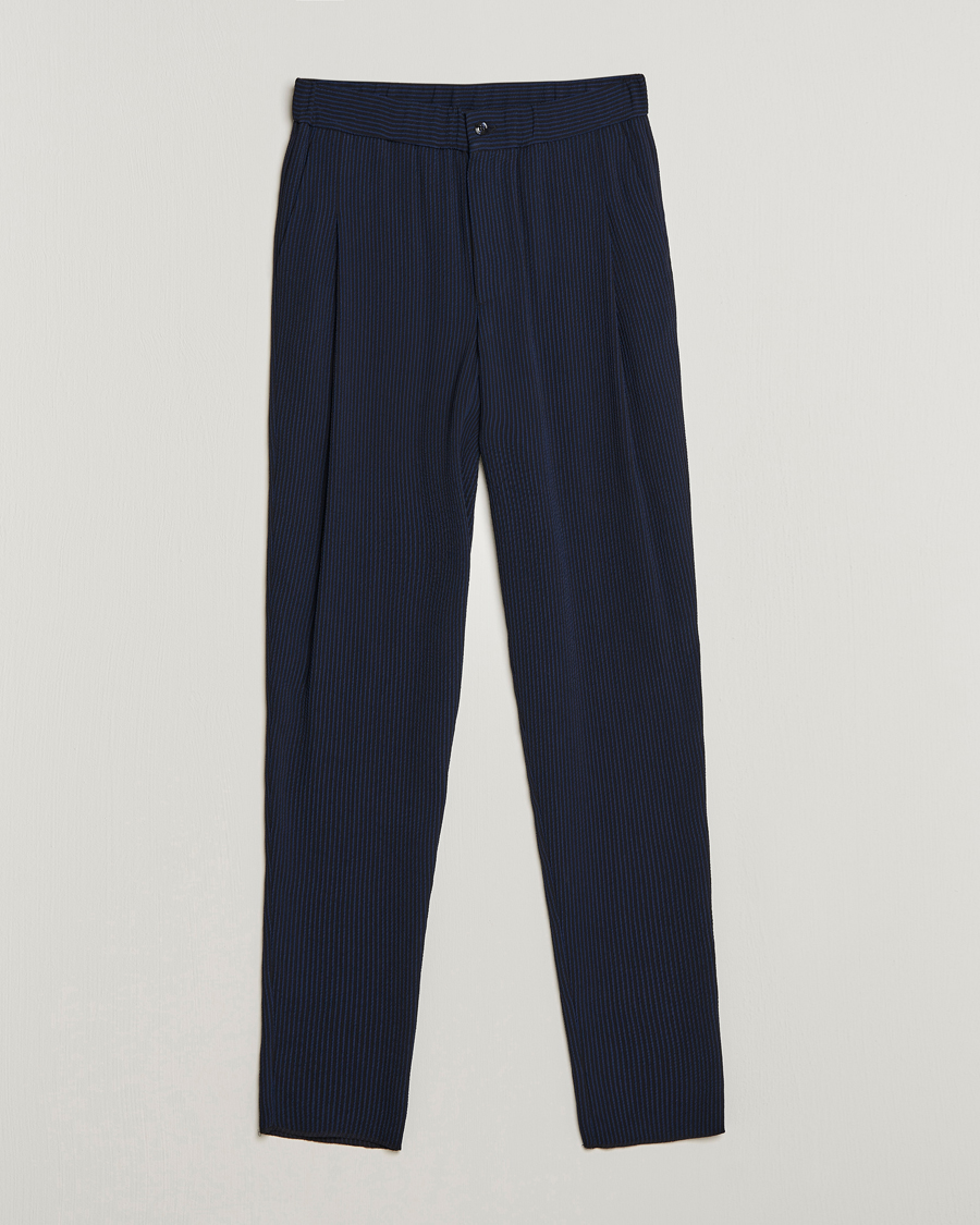 Mies | Housut | Giorgio Armani | Pleated Seersucker Pants Navy
