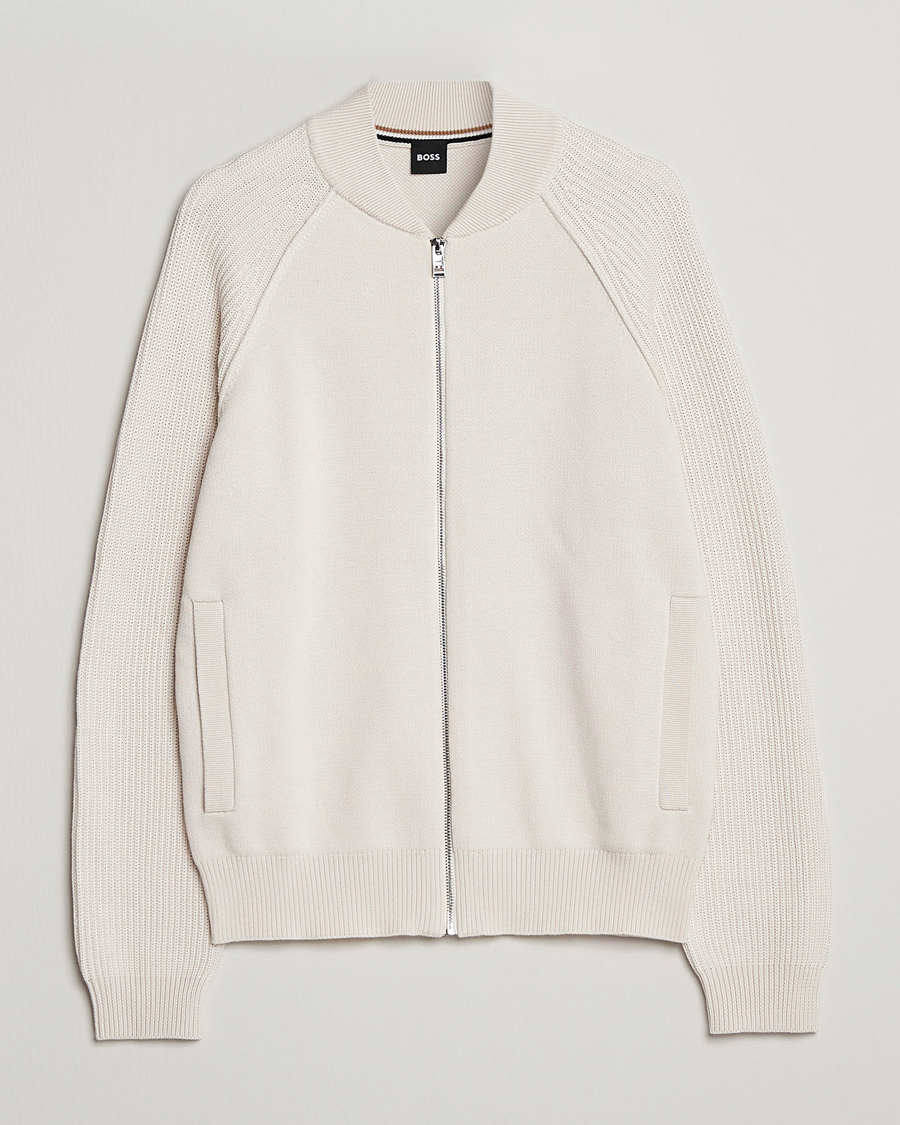 Mies | Puserot | BOSS BLACK | Grissino Structured Knitted Full-Zip Open White