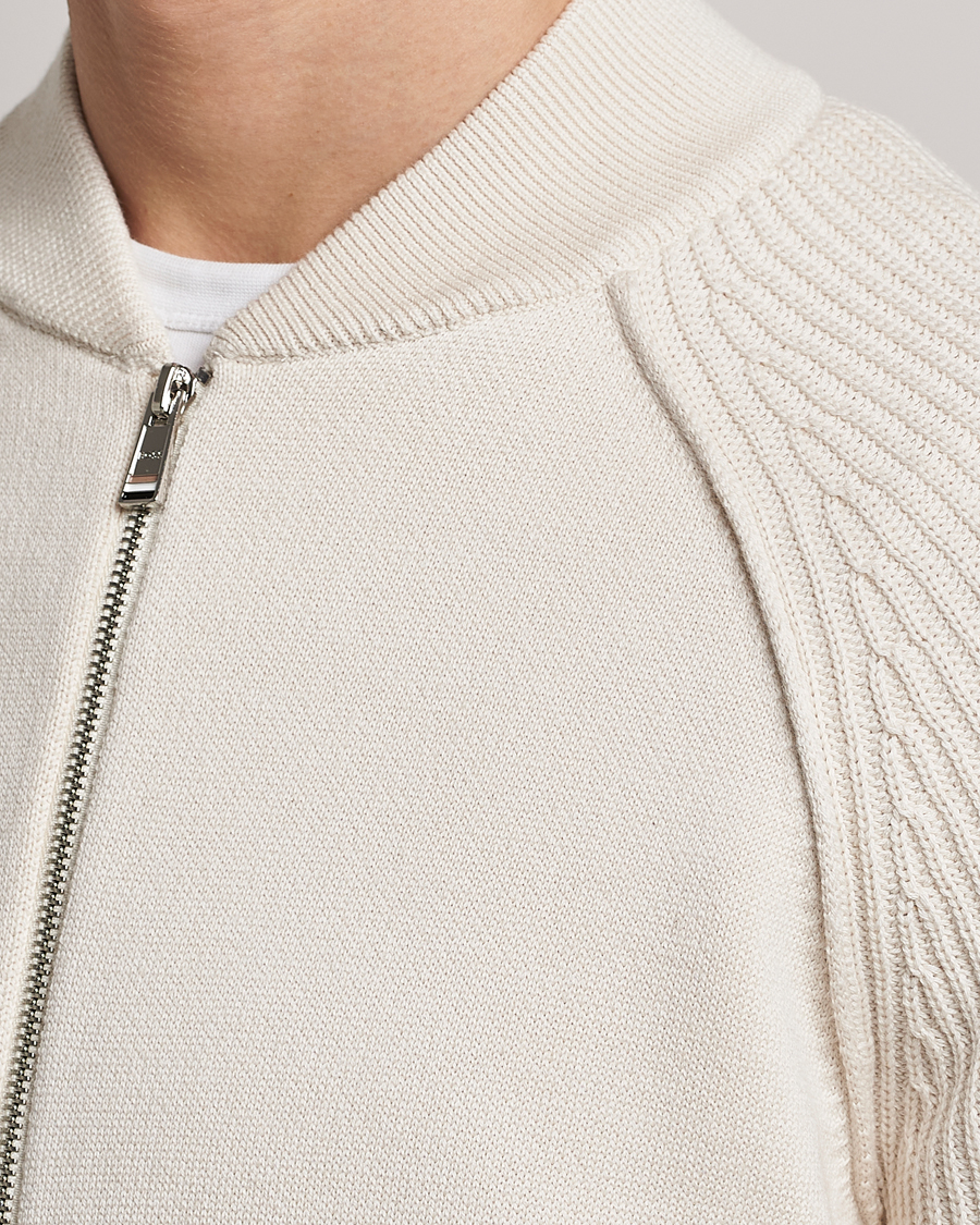 Mies | Puserot | BOSS BLACK | Grissino Structured Knitted Full-Zip Open White