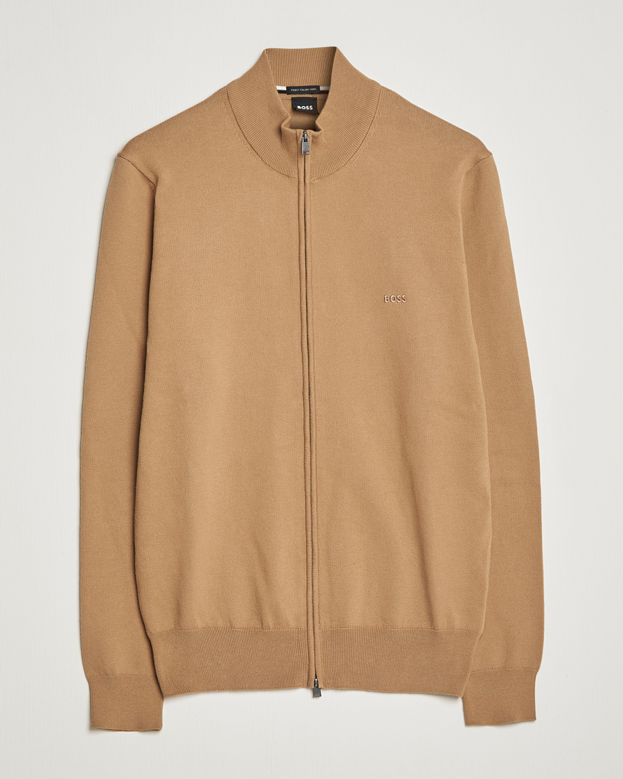 Mies | Puserot | BOSS BLACK | Palano Knitted Full-Zip Medium Beige