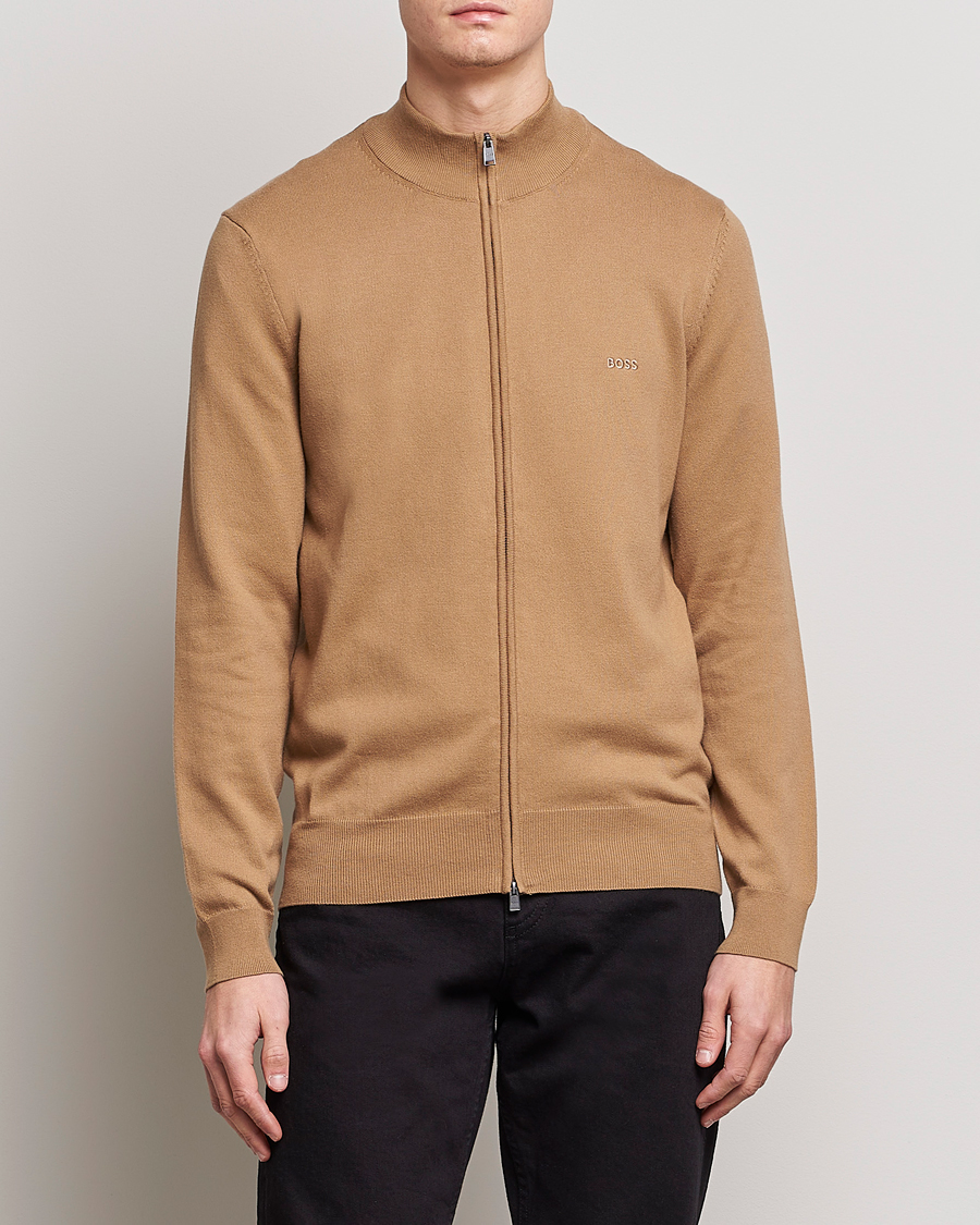Mies | Puserot | BOSS BLACK | Palano Knitted Full-Zip Medium Beige