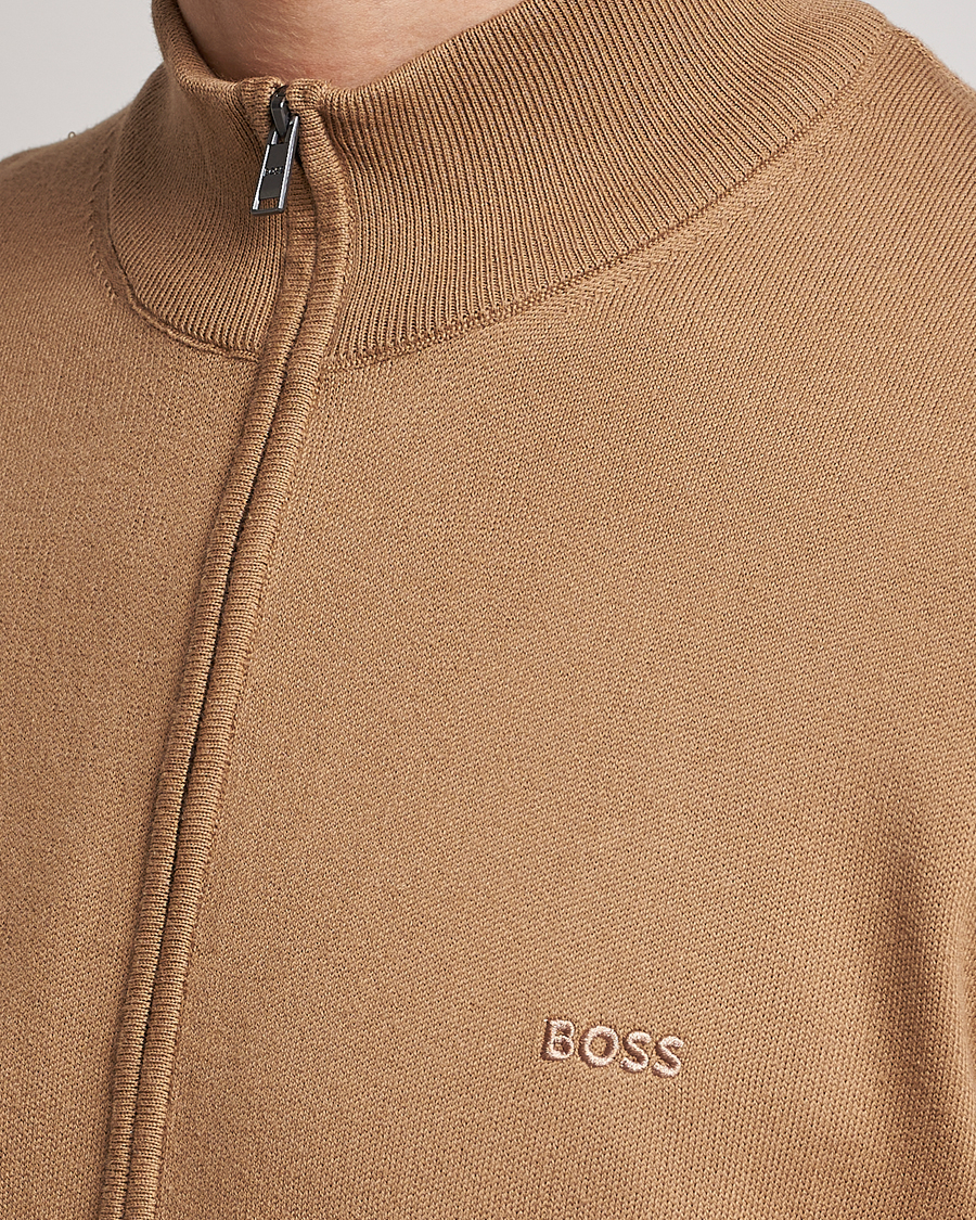 Mies | Puserot | BOSS BLACK | Palano Knitted Full-Zip Medium Beige