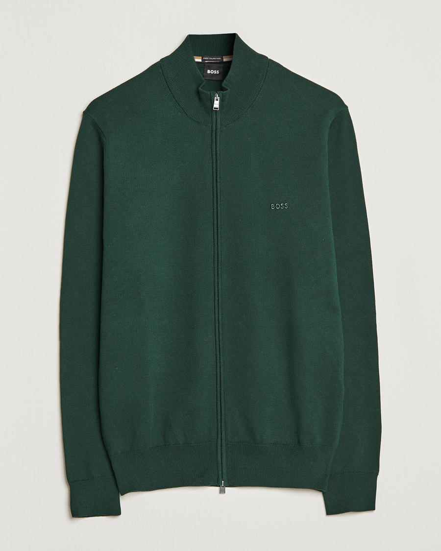 Mies | Puserot | BOSS BLACK | Palano Knitted Full-Zip Open Green
