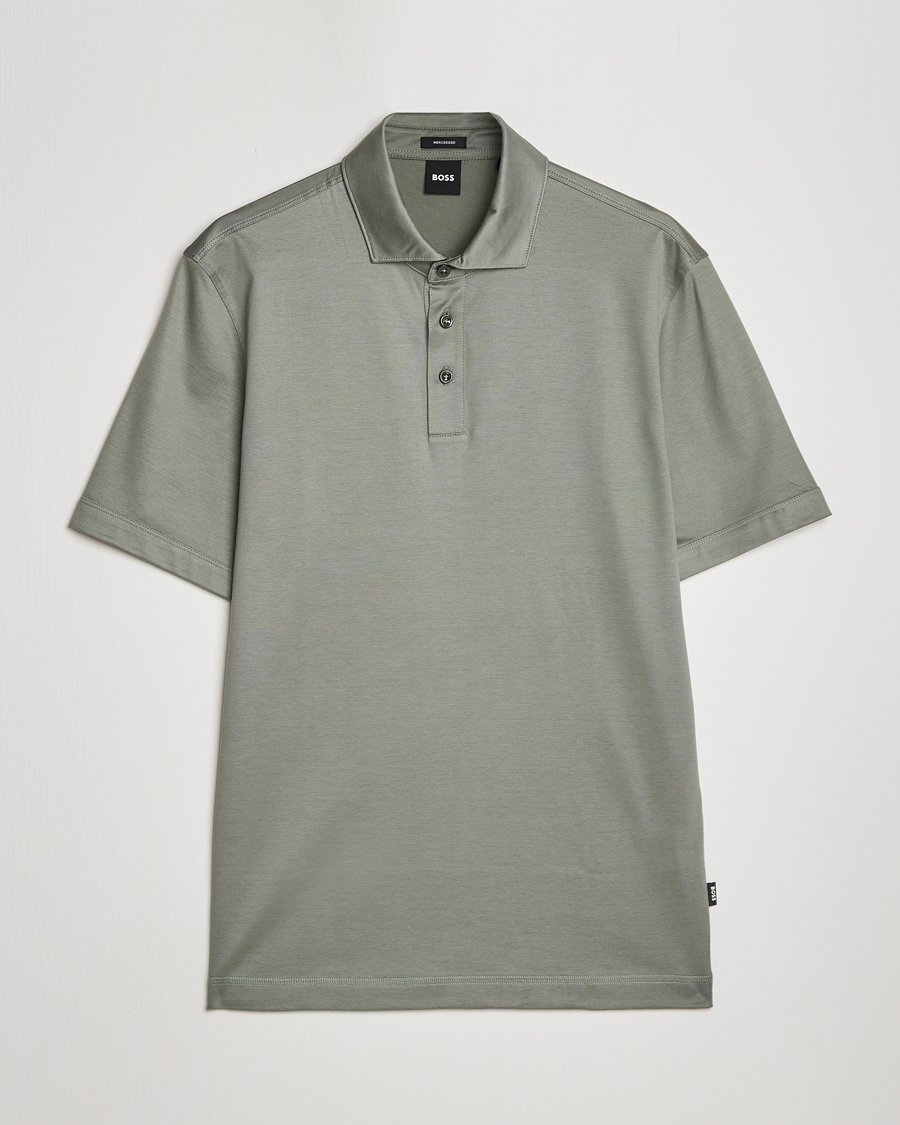 Mies | Pikeet | BOSS BLACK | Press Cotton/Lyocell Polo Open Green