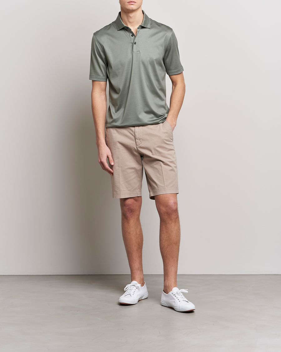 Mies | Pikeet | BOSS BLACK | Press Cotton/Lyocell Polo Open Green