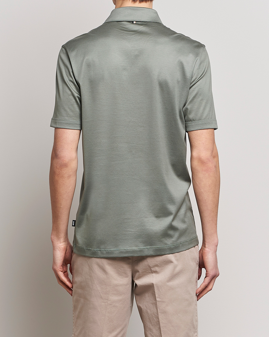 Mies | Pikeet | BOSS BLACK | Press Cotton/Lyocell Polo Open Green