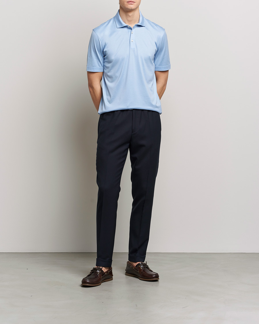 Mies | Pikeet | BOSS BLACK | Press Cotton/Lyocell Polo Open Blue