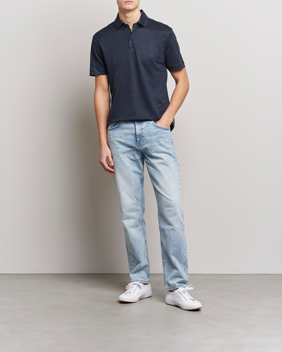 Mies | Pikeet | BOSS BLACK | Press Linen Polo Dark Blue