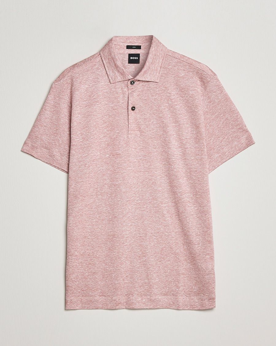 Mies | Pikeet | BOSS BLACK | Press Linen Polo Open Pink