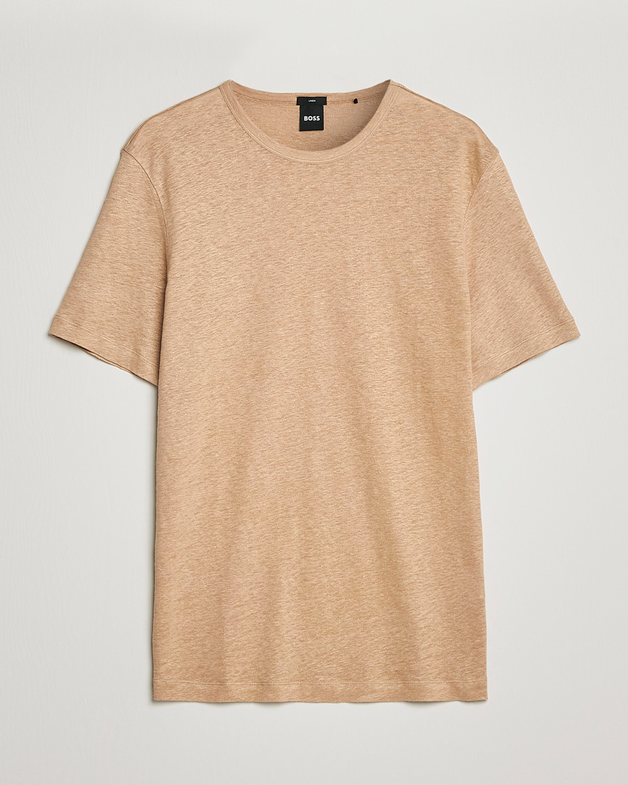 Mies | T-paidat | BOSS BLACK | Tiburt Linen Crew Neck T-Shirt Medium Beige