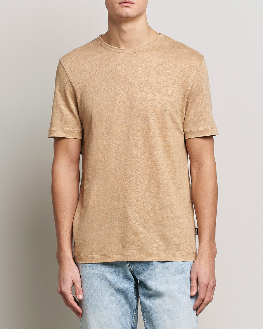 Mies |  | BOSS | Tiburt Linen Crew Neck T-Shirt Medium Beige