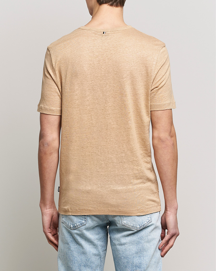Mies | T-paidat | BOSS BLACK | Tiburt Linen Crew Neck T-Shirt Medium Beige