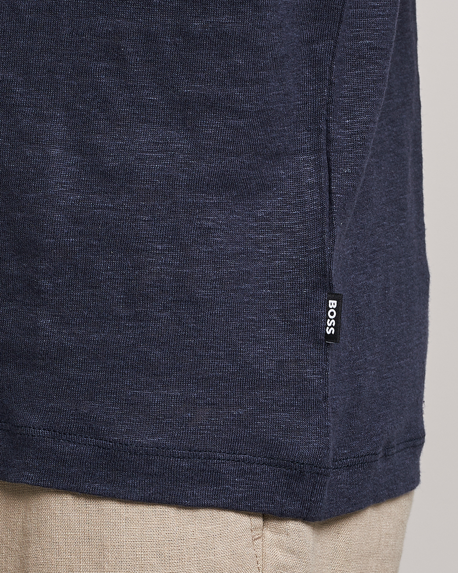 Mies | T-paidat | BOSS BLACK | Tiburt Linen Crew Neck T-Shirt Dark Blue