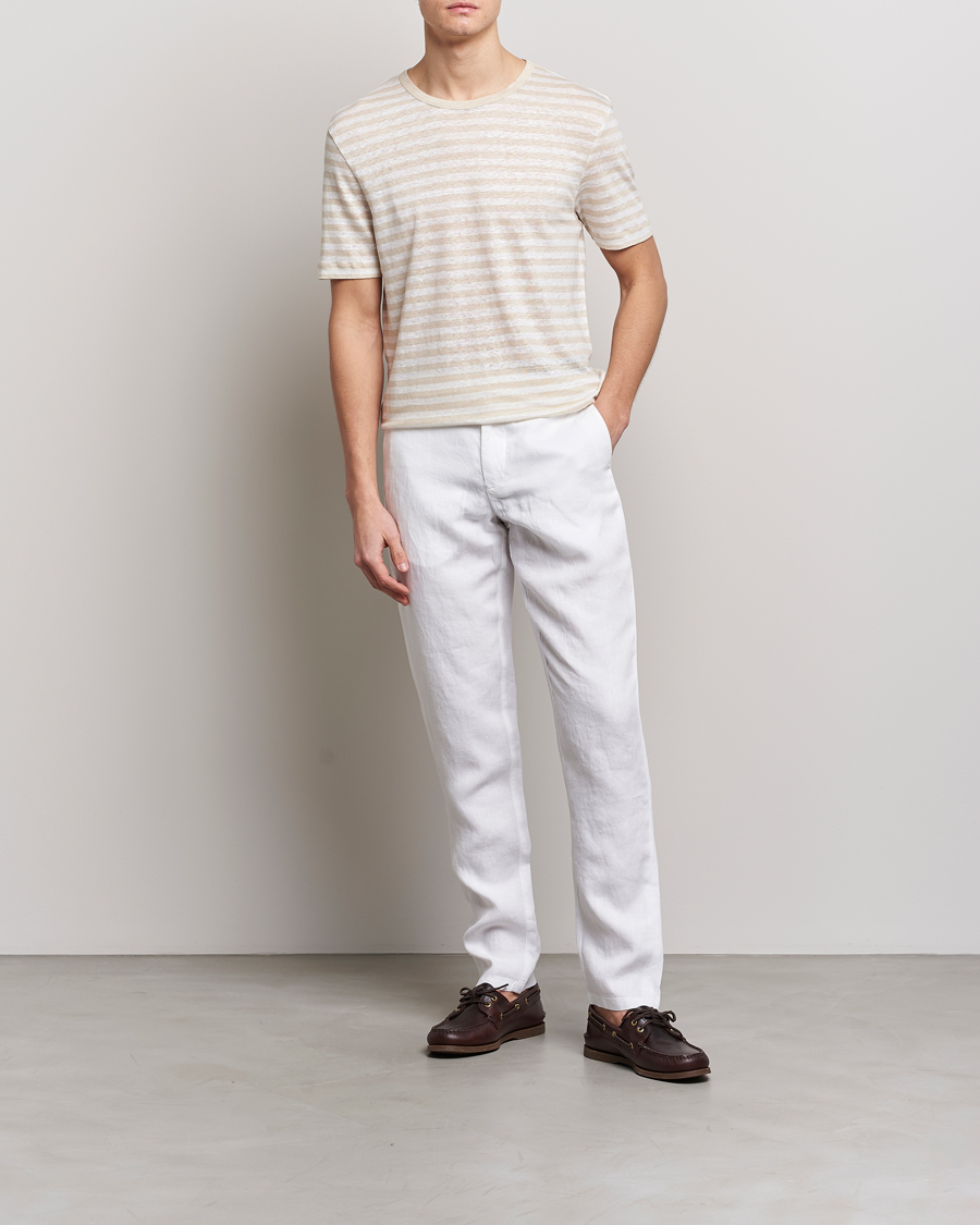 Mies | T-paidat | BOSS BLACK | Tiburt Striped Linen Crew Neck T-Shirt Open White