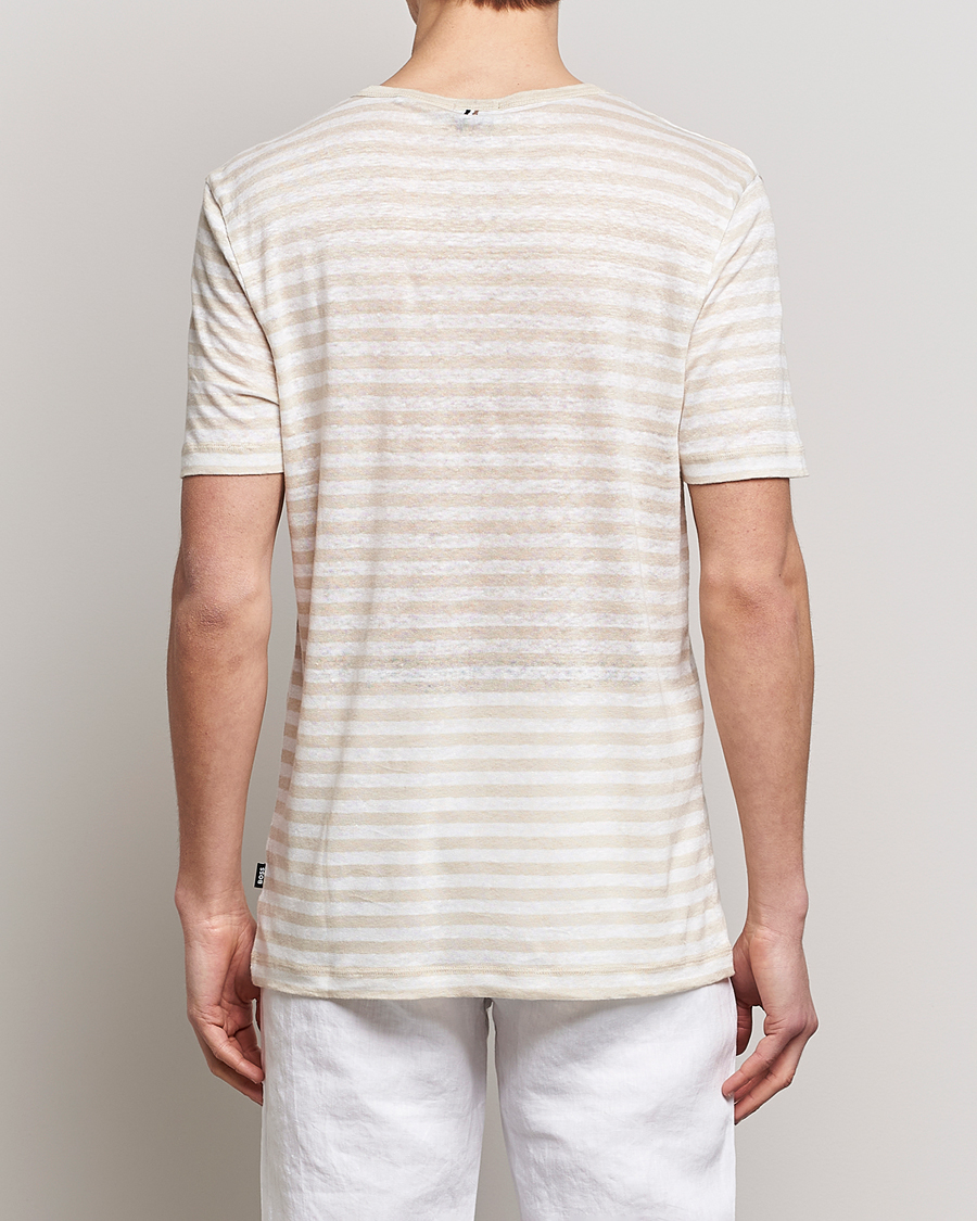 Mies | T-paidat | BOSS BLACK | Tiburt Striped Linen Crew Neck T-Shirt Open White