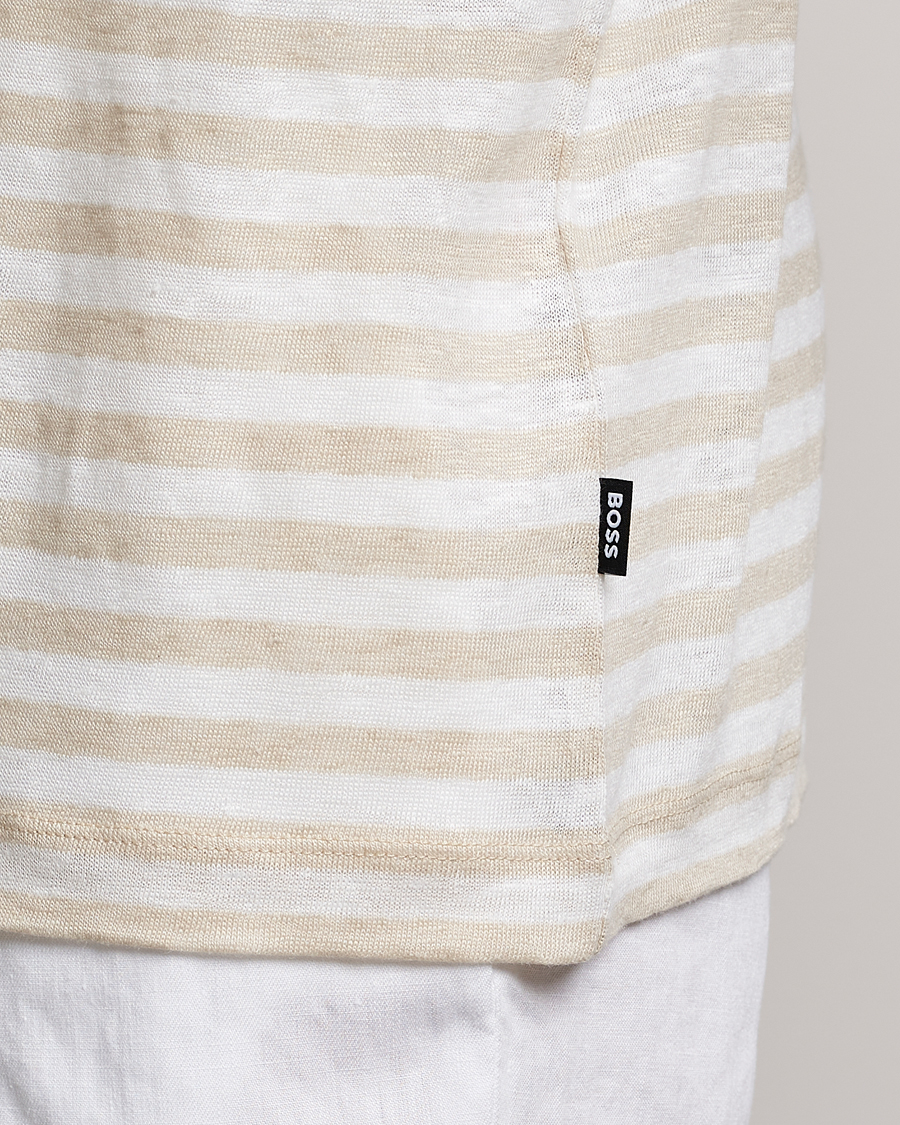 Mies | T-paidat | BOSS BLACK | Tiburt Striped Linen Crew Neck T-Shirt Open White