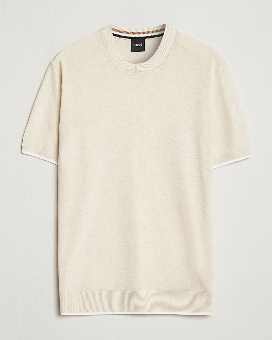 Mies | T-paidat | BOSS BLACK | Giacco Knitted Crew Neck T-Shirt Open White