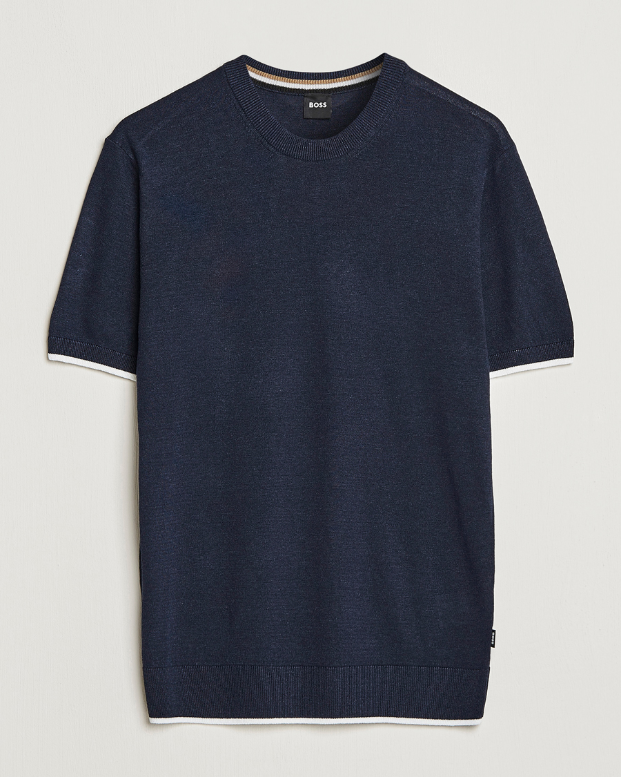 Mies | T-paidat | BOSS BLACK | Giacco Knitted Crew Neck T-Shirt Dark Blue