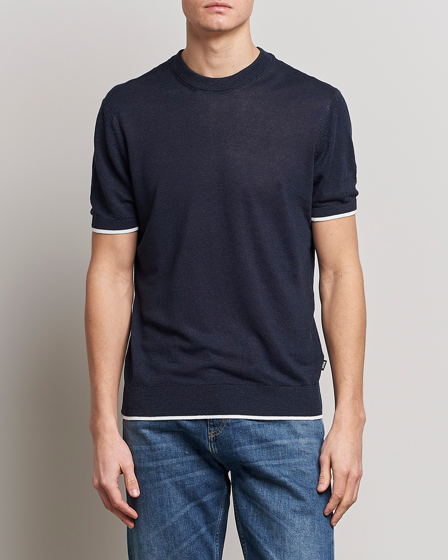 Mies | Vaatteet | BOSS BLACK | Giacco Knitted Crew Neck T-Shirt Dark Blue