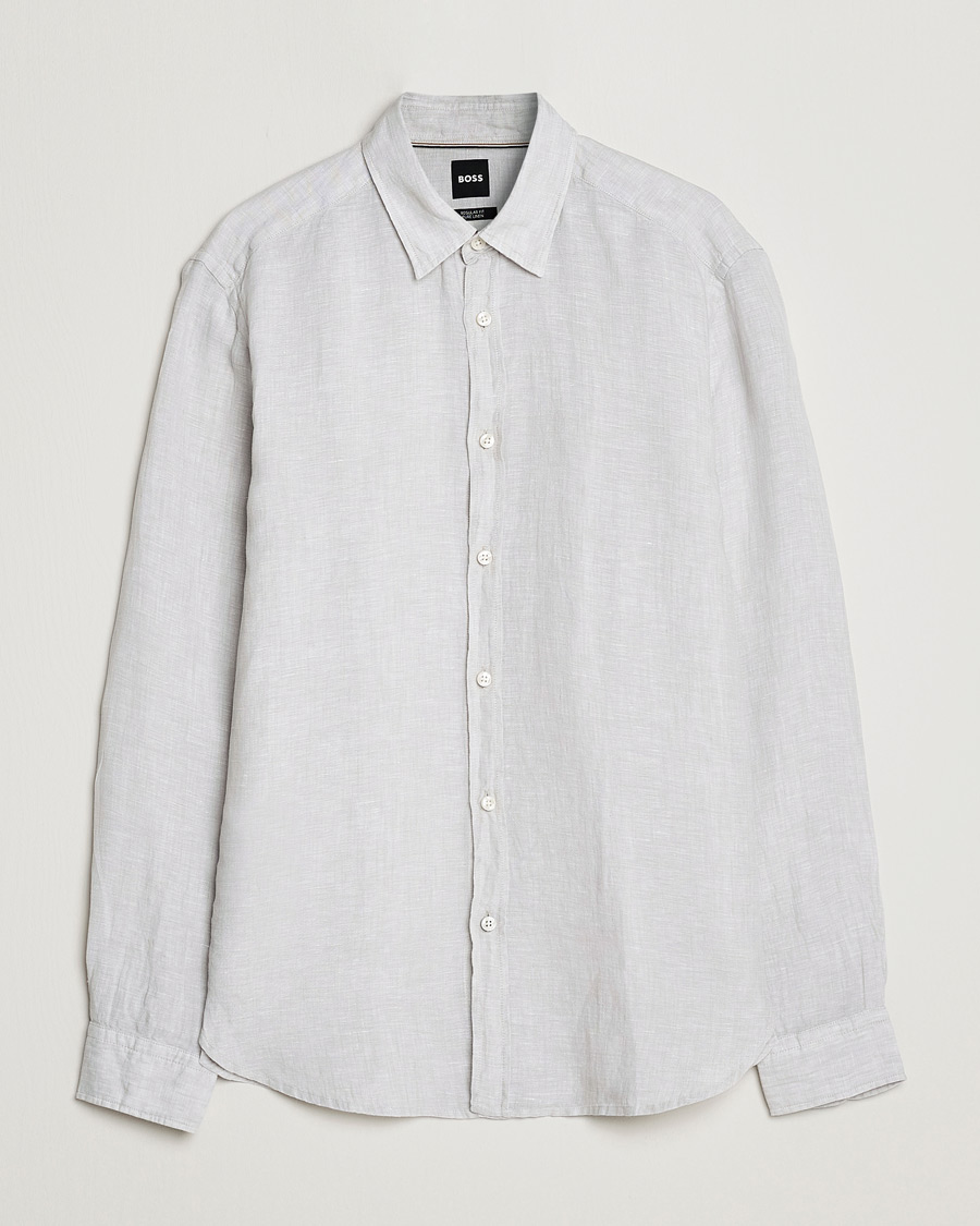 Mies | Kauluspaidat | BOSS BLACK | Liam Linen Shirt Light Grey