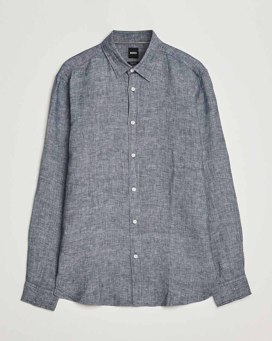 Mies | Kauluspaidat | BOSS BLACK | Liam Linen Shirt Dark Blue