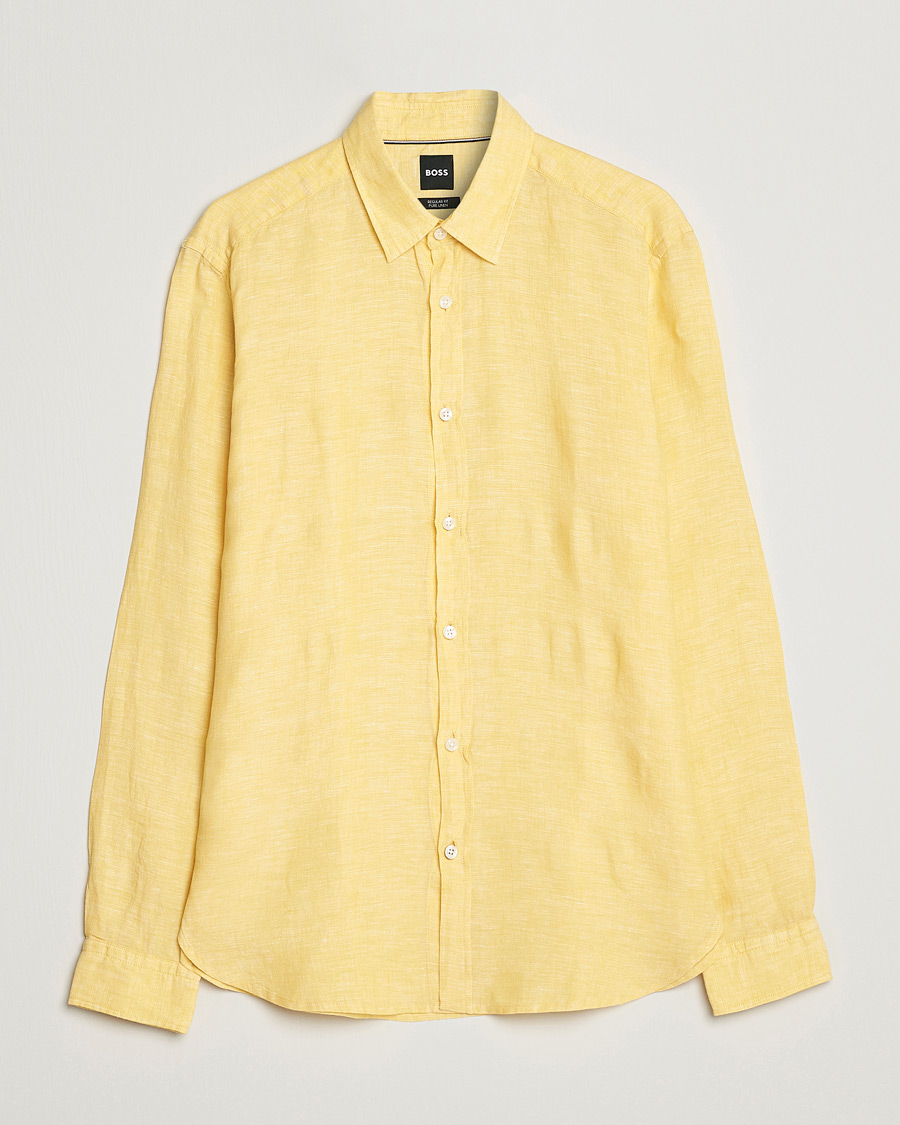 Mies | Kauluspaidat | BOSS BLACK | Liam Linen Shirt Bright Yellow