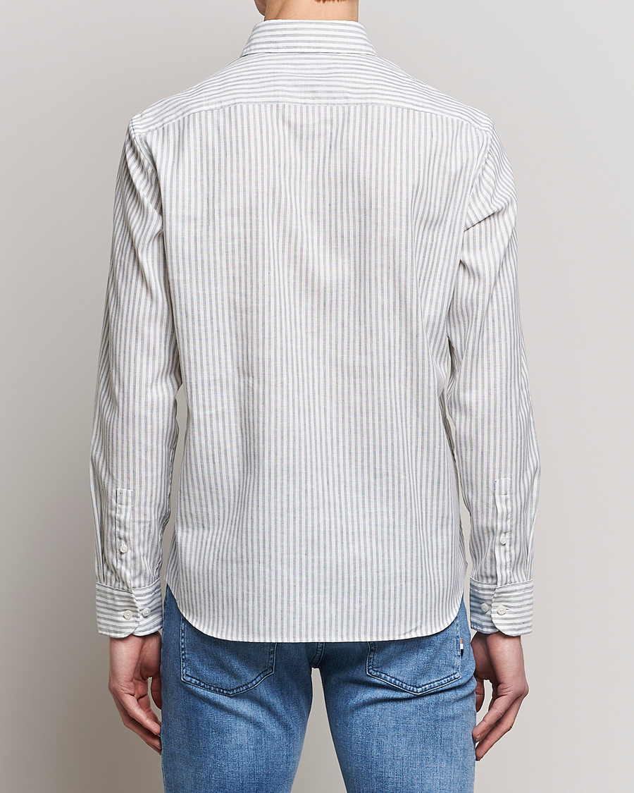 Mies | Kauluspaidat | BOSS BLACK | Hal Cotton/Linen Striped Shirt Open Green