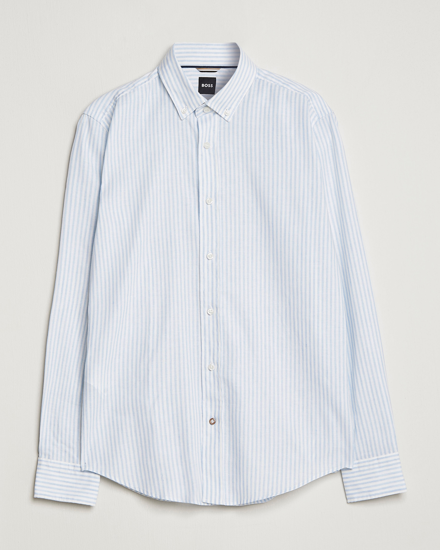 Mies | Kauluspaidat | BOSS BLACK | Hal Cotton/Linen Striped Shirt Pastel Blue