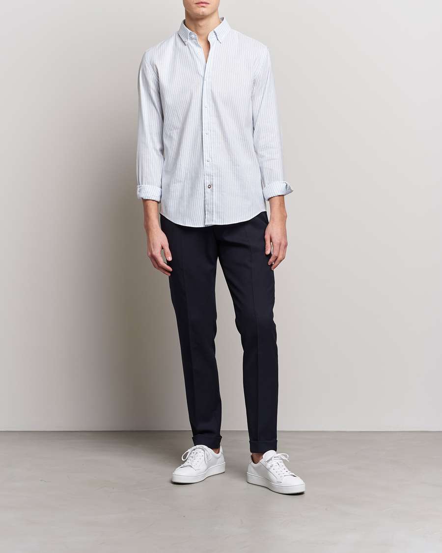 Mies | Kauluspaidat | BOSS BLACK | Hal Cotton/Linen Striped Shirt Pastel Blue