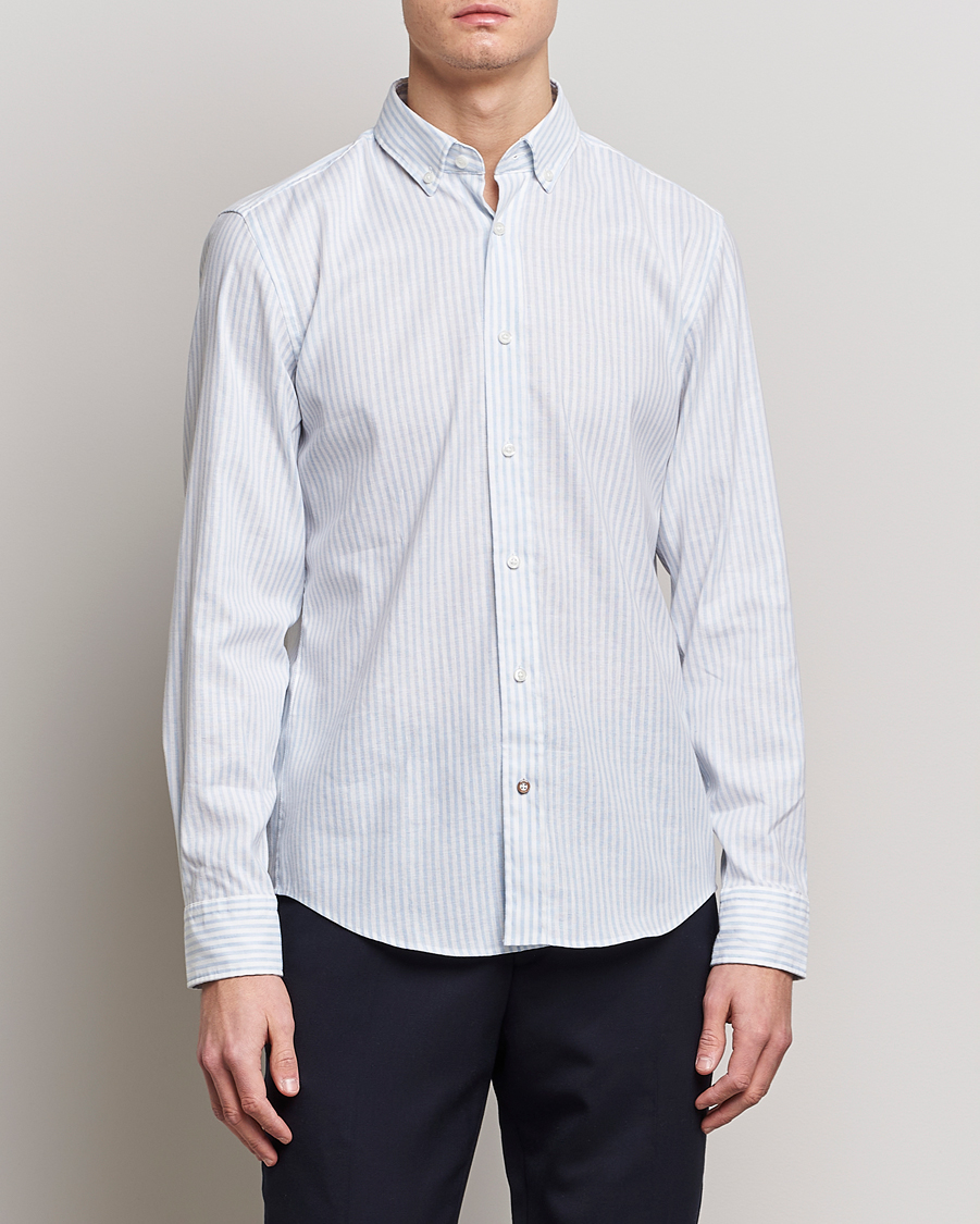Mies | Rennot paidat | BOSS BLACK | Hal Cotton/Linen Striped Shirt Pastel Blue