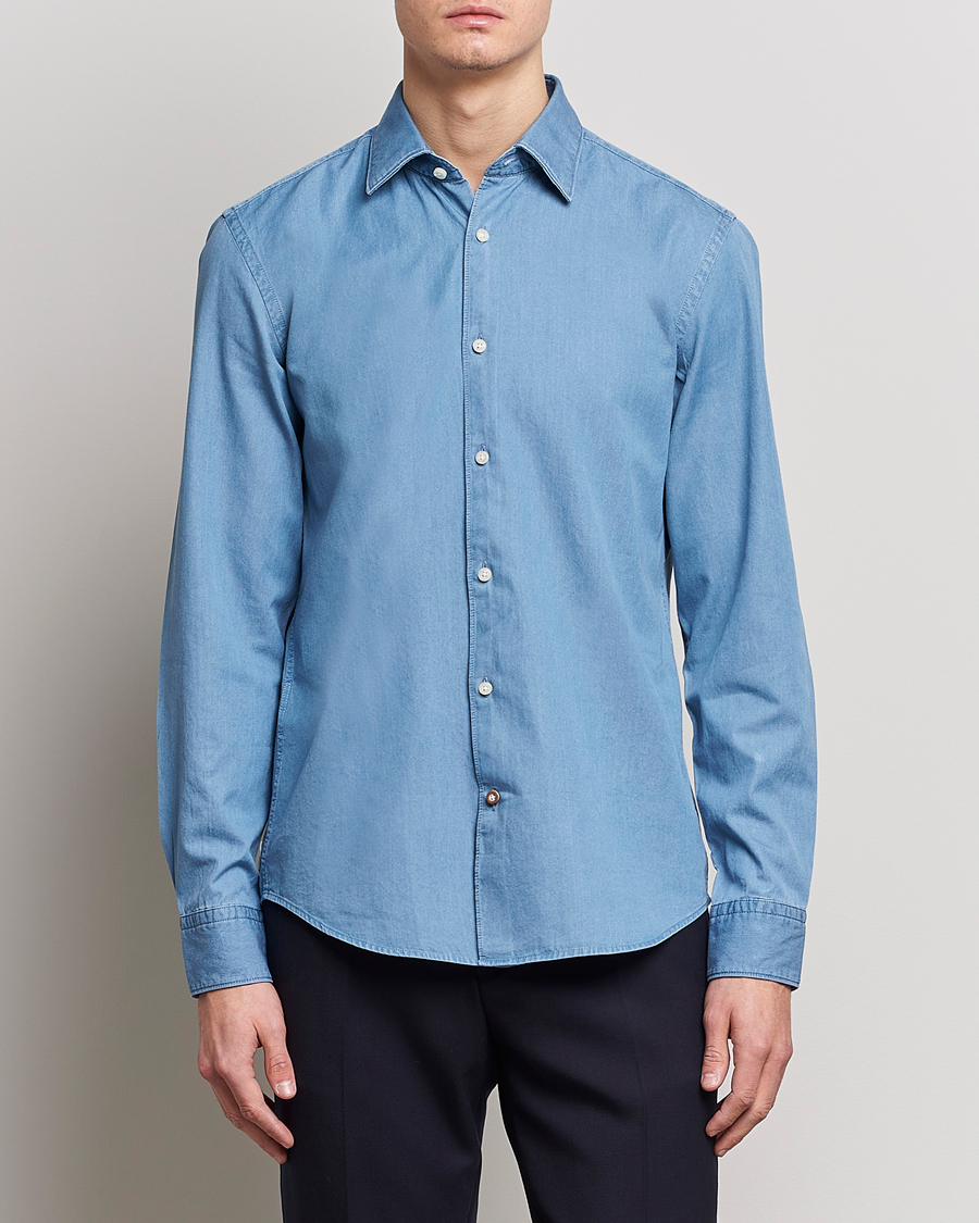 Mies | Farkkupaidat | BOSS BLACK | Hal Slim Fit Denim Shirt Open Blue
