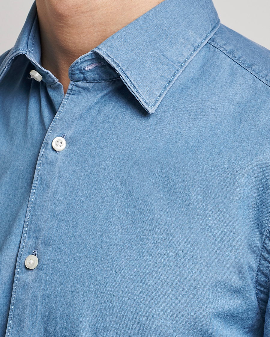 Mies | Kauluspaidat | BOSS BLACK | Hal Slim Fit Denim Shirt Open Blue