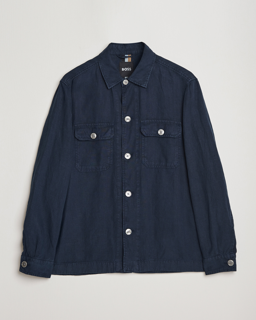 Mies | Kauluspaidat | BOSS BLACK | Carper Linen Overshirt Dark Blue