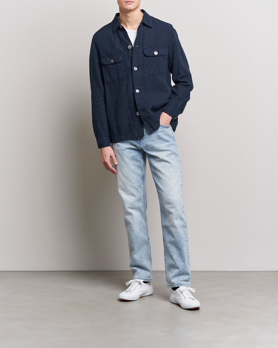 Mies | Kauluspaidat | BOSS BLACK | Carper Linen Overshirt Dark Blue