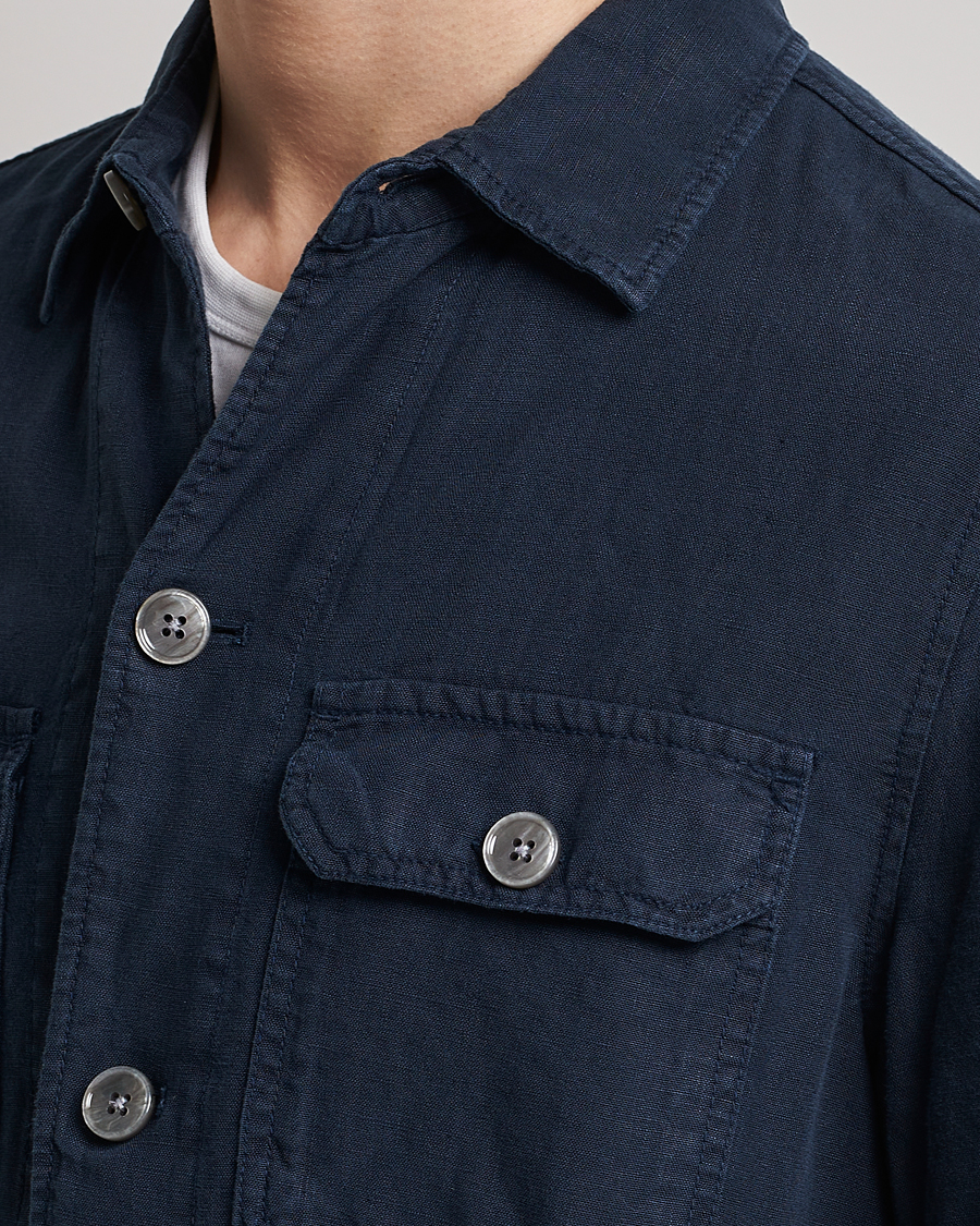 Mies | Kauluspaidat | BOSS BLACK | Carper Linen Overshirt Dark Blue