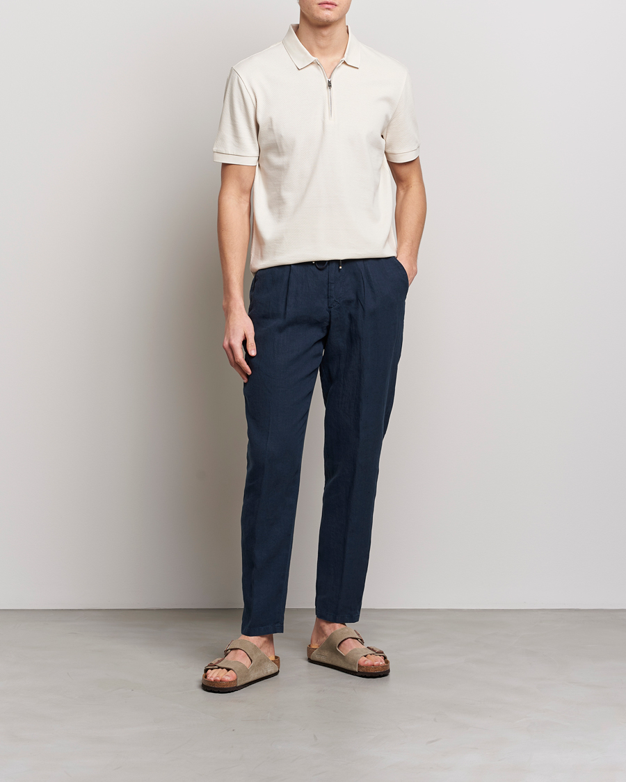 Mies | Housut | BOSS BLACK | Genius Pleated Linen Drawstring Trousers Dark Blue