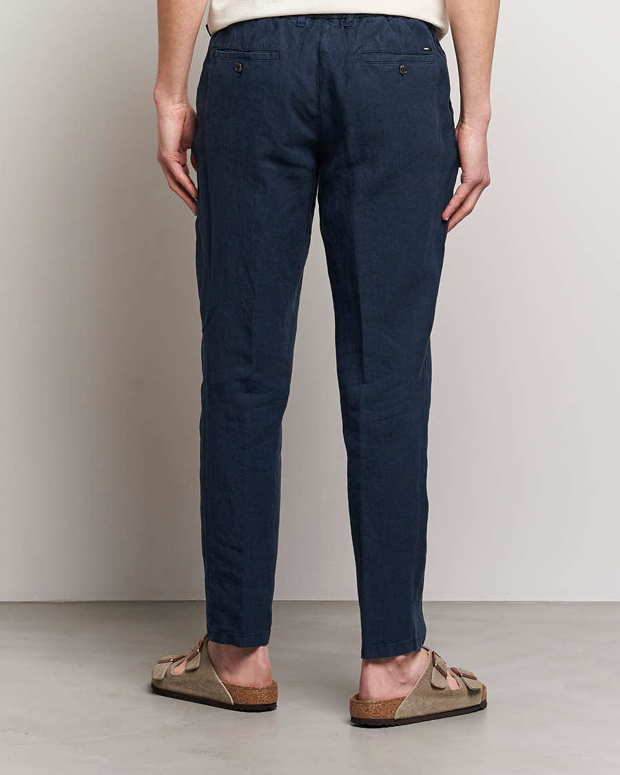 Mies | Housut | BOSS BLACK | Genius Pleated Linen Drawstring Trousers Dark Blue