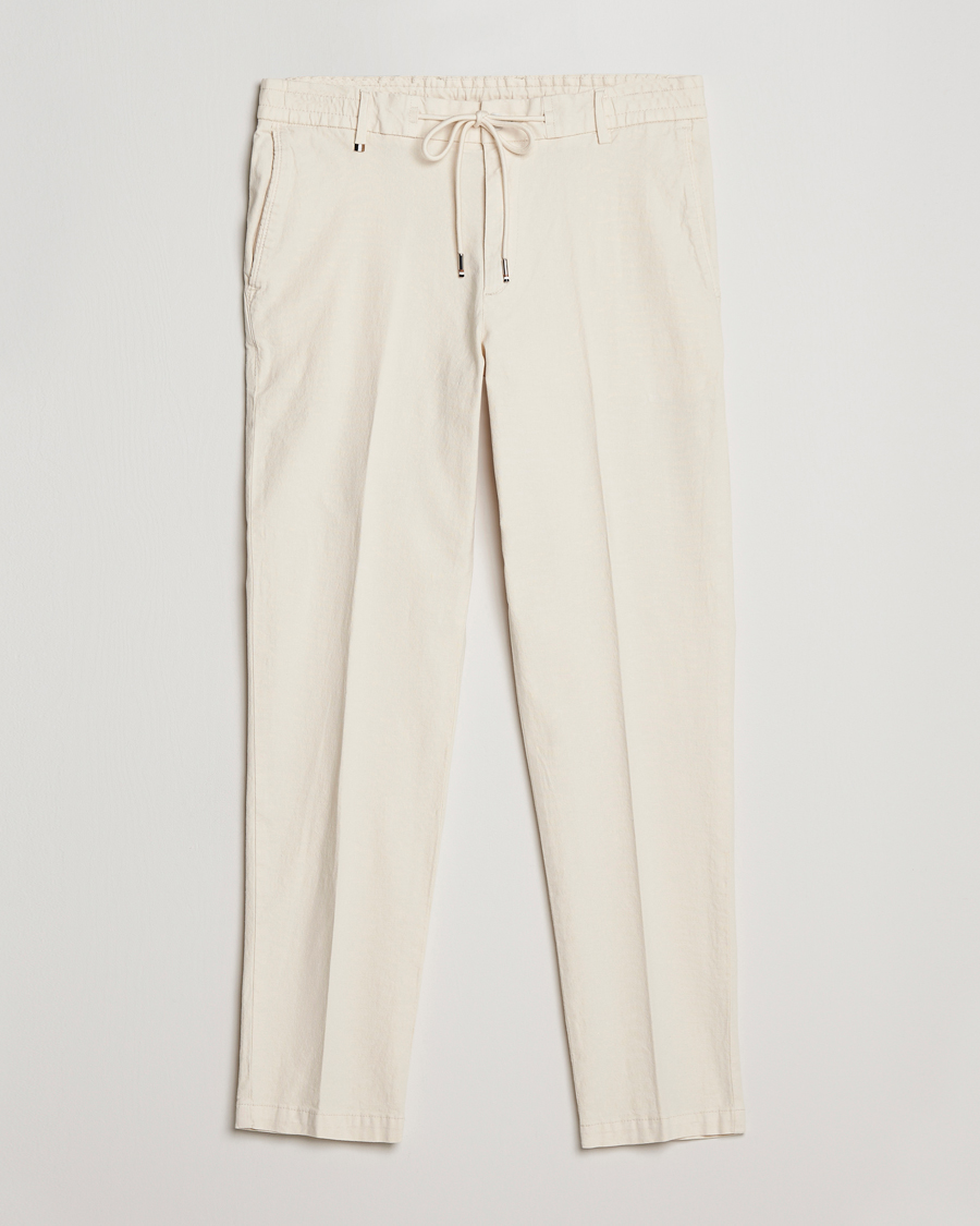Mies | Housut | BOSS BLACK | Kane Cotton/Linen Drawstring Trousers Open White