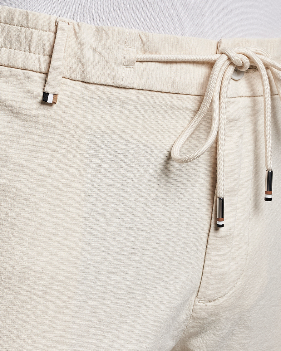 Mies | Housut | BOSS BLACK | Kane Cotton/Linen Drawstring Trousers Open White