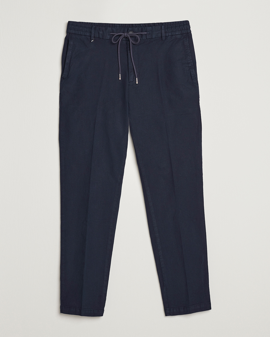 Mies | Housut | BOSS BLACK | Kane Cotton/Linen Drawstring Trousers Dark Blue