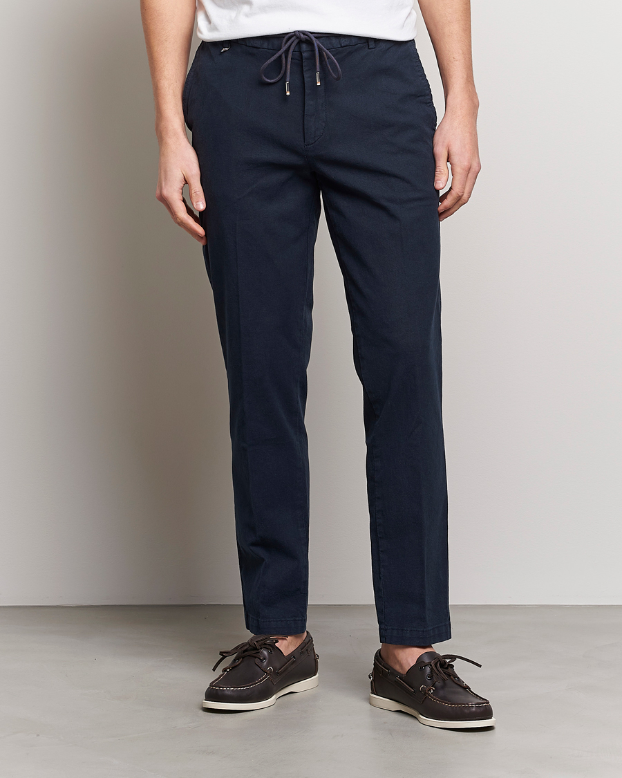 Mies | Housut | BOSS BLACK | Kane Cotton/Linen Drawstring Trousers Dark Blue