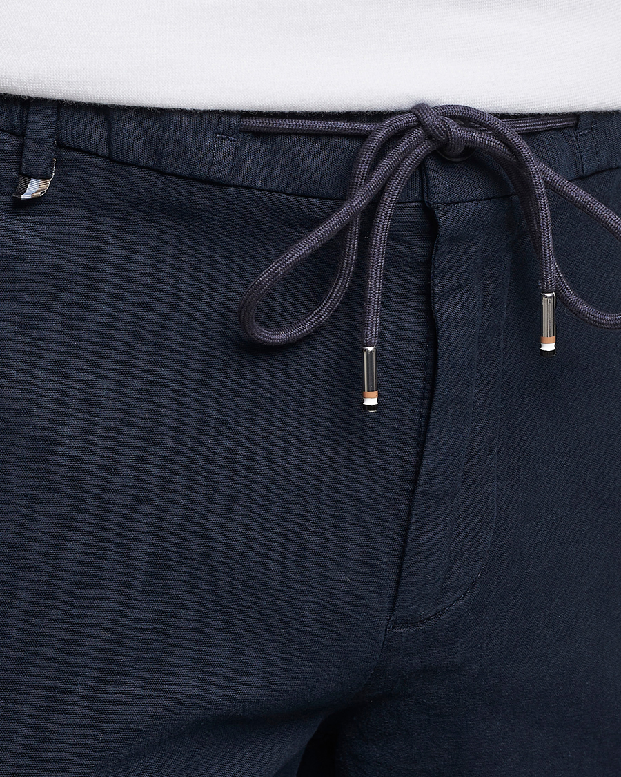 Mies | Housut | BOSS BLACK | Kane Cotton/Linen Drawstring Trousers Dark Blue