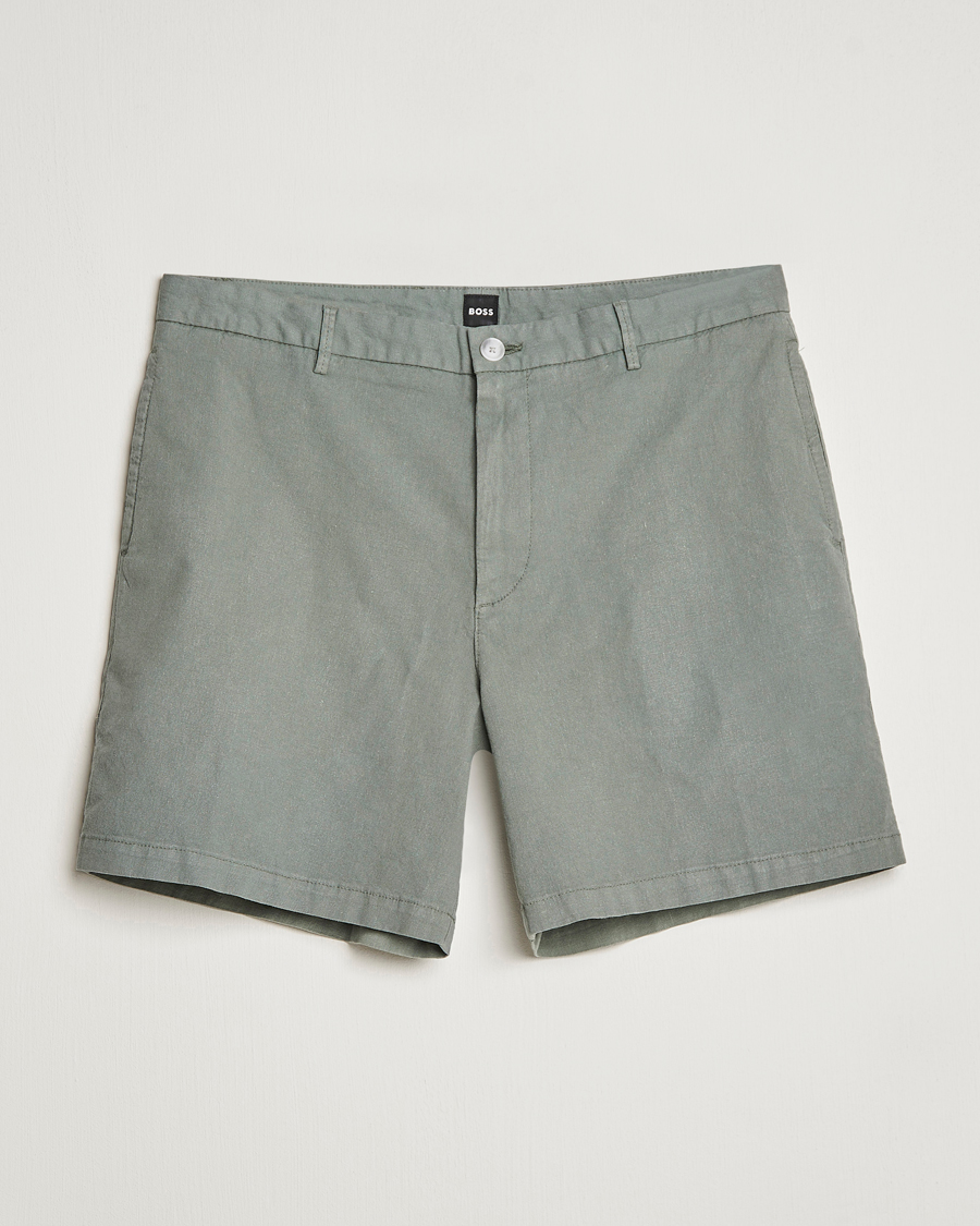 Mies | Shortsit | BOSS BLACK | Karlos Cotton/Linen Shorts Open Green